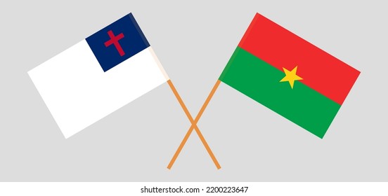 Banderas cruzadas de cristiandad y Burkina Faso. Colores oficiales. Proporción correcta. Ilustración del vector
