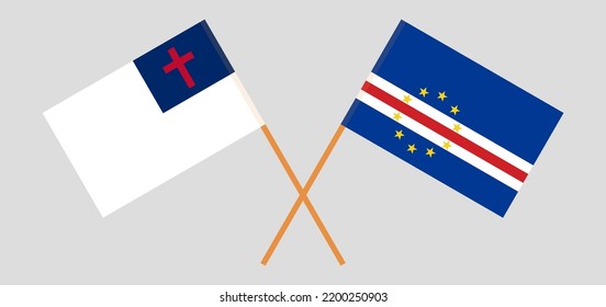 Banderas cruzadas de cristiandad y Cabo Verde. Colores oficiales. Proporción correcta. Ilustración del vector
