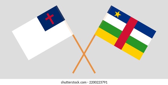 Banderas cruzadas de cristiandad y República Centroafricana. Colores oficiales. Proporción correcta. Ilustración del vector
