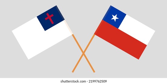 Banderas cruzadas de cristiandad y Chile. Colores oficiales. Proporción correcta. Ilustración del vector
