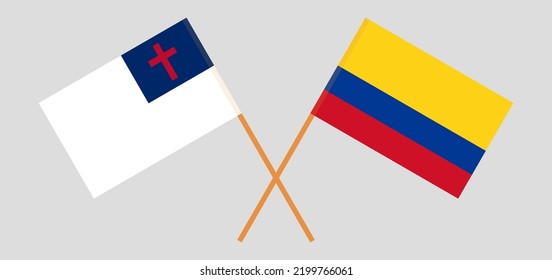 Banderas cruzadas de cristiandad y Colombia. Colores oficiales. Proporción correcta. Ilustración del vector
