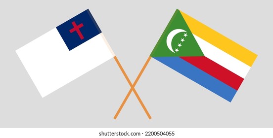 Banderas cruzadas de cristiandad y las Comoras. Colores oficiales. Proporción correcta. Ilustración del vector
