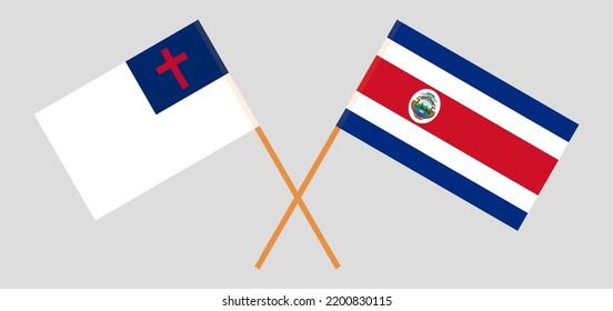 Banderas cruzadas de cristiandad y Costa Rica. Colores oficiales. Proporción correcta. Ilustración del vector
