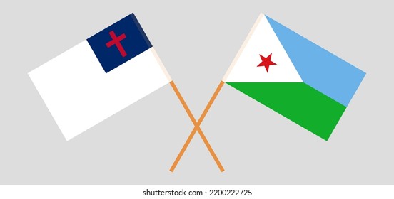 Banderas cruzadas de cristiandad y Yibuti. Colores oficiales. Proporción correcta. Ilustración del vector
