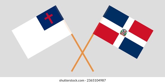 Crossed flags of christianity and Dominican Republic. Official colors. Correct proportion. Vector illustration
