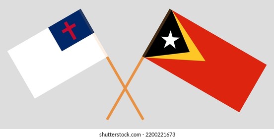 Banderas cruzadas de cristiandad y Timor Oriental. Colores oficiales. Proporción correcta. Ilustración del vector
