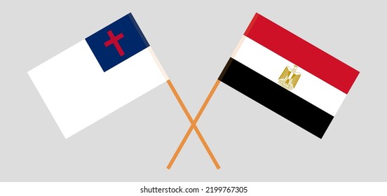 Banderas cruzadas de cristiandad y Egipto. Colores oficiales. Proporción correcta. Ilustración del vector
