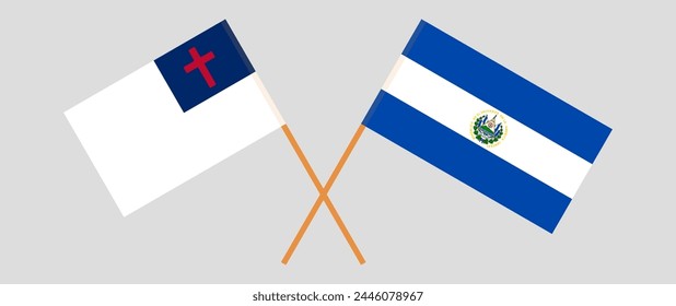 Crossed flags of christianity and El Salvador. Official colors. Correct proportion. Vector illustration
