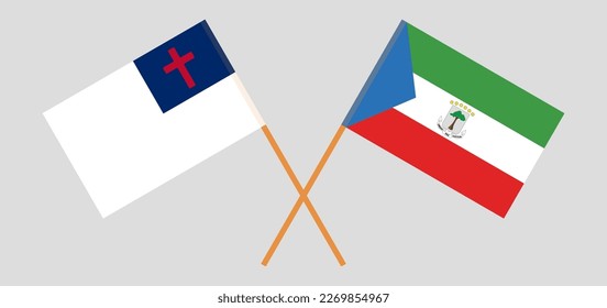 Crossed flags of christianity and Equatorial Guinea. Official colors. Correct proportion. Vector illustration