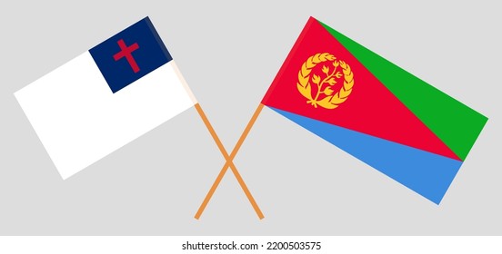 Banderas cruzadas de cristiandad y Eritrea. Colores oficiales. Proporción correcta. Ilustración del vector
