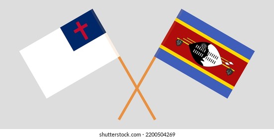 Banderas cruzadas de cristiandad y Eswatini. Colores oficiales. Proporción correcta. Ilustración del vector
