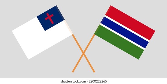 Banderas cruzadas de cristiandad y Gambia. Colores oficiales. Proporción correcta. Ilustración del vector
