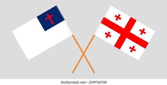 Banderas cruzadas de cristiandad y Georgia. Colores oficiales. Proporción correcta. Ilustración del vector
