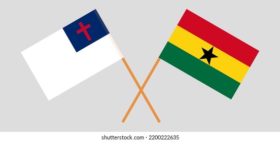 Banderas cruzadas de cristiandad y Ghana. Colores oficiales. Proporción correcta. Ilustración del vector
