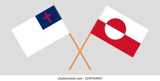 Banderas cruzadas de cristiandad y Groenlandia. Colores oficiales. Proporción correcta. Ilustración del vector
