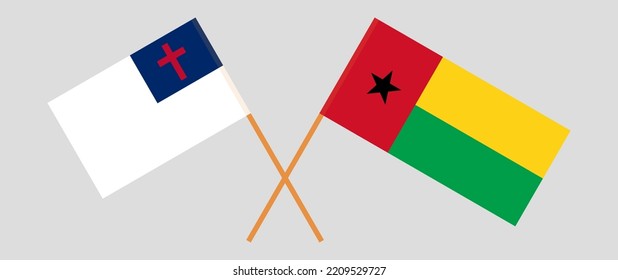 Banderas cruzadas de cristiandad y Guinea-Bissau. Colores oficiales. Proporción correcta. Ilustración del vector
