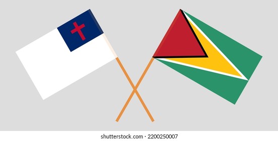 Banderas cruzadas de cristiandad y Guyana. Colores oficiales. Proporción correcta. Ilustración del vector
