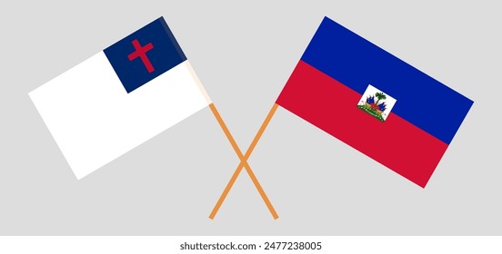 Crossed flags of christianity and Haiti. Official colors. Correct proportion. Vector illustration
