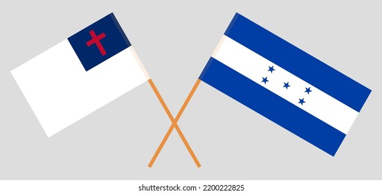 Banderas cruzadas de cristiandad y Honduras. Colores oficiales. Proporción correcta. Ilustración del vector
