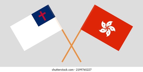 Banderas cruzadas de cristiandad y Hong Kong. Colores oficiales. Proporción correcta. Ilustración del vector
