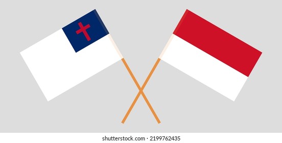 Banderas cruzadas de cristiandad e Indonesia. Colores oficiales. Proporción correcta. Ilustración del vector
