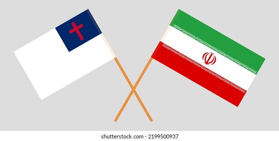 Crossed Flags Of Christianity And Iran. Official Colors. Correct Proportion. Vector Illustration