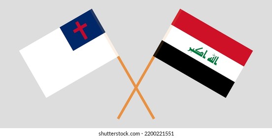 Banderas cruzadas de cristiandad e Iraq. Colores oficiales. Proporción correcta. Ilustración del vector
