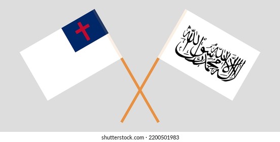 Banderas cruzadas de cristiandad y Emirato Islámico de Afganistán / Talibán. Colores oficiales. Proporción correcta. Ilustración del vector
