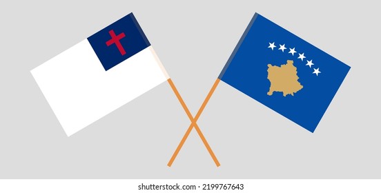 Banderas cruzadas de cristiandad y Kosovo. Colores oficiales. Proporción correcta. Ilustración del vector
