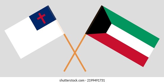 Banderas cruzadas de cristiandad y Kuwait. Colores oficiales. Proporción correcta. Ilustración del vector