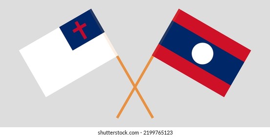 Banderas cruzadas de cristiandad y Laos. Colores oficiales. Proporción correcta. Ilustración del vector
