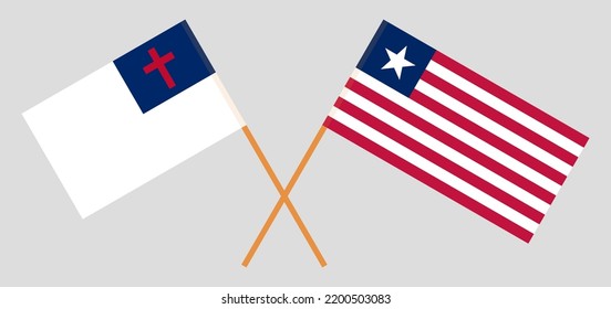 Banderas cruzadas de cristiandad y Liberia. Colores oficiales. Proporción correcta. Ilustración del vector
