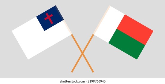 Banderas cruzadas de cristiandad y Madagascar. Colores oficiales. Proporción correcta. Ilustración del vector
