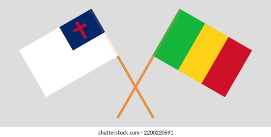 Banderas cruzadas de cristiandad y Mali. Colores oficiales. Proporción correcta. Ilustración del vector
