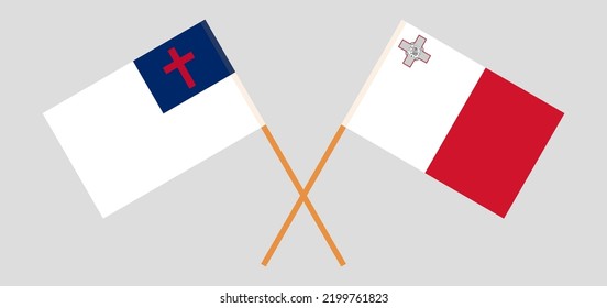 Banderas cruzadas de cristiandad y Malta. Colores oficiales. Proporción correcta. Ilustración del vector
