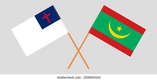 Banderas cruzadas de cristiandad y Mauritania. Colores oficiales. Proporción correcta. Ilustración del vector
