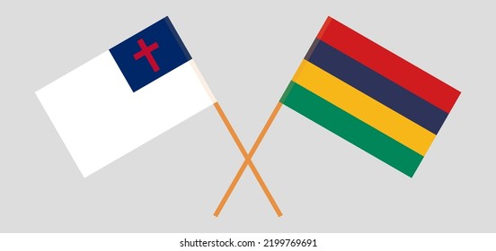 Banderas cruzadas de cristiandad y Mauricio. Colores oficiales. Proporción correcta. Ilustración del vector
