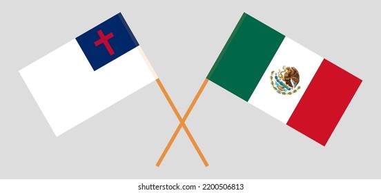 Banderas cruzadas de cristiandad y México. Colores oficiales. Proporción correcta. Ilustración del vector
