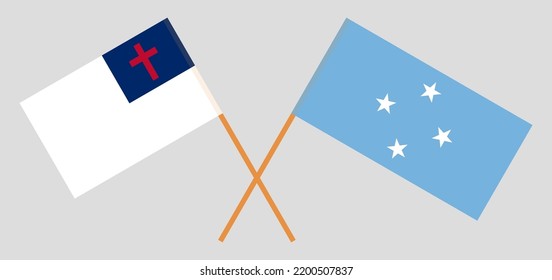 Banderas cruzadas de cristiandad y Micronesia. Colores oficiales. Proporción correcta. Ilustración del vector
