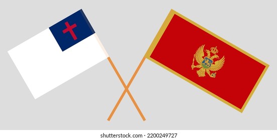 Banderas cruzadas de cristiandad y Montenegro. Colores oficiales. Proporción correcta. Ilustración del vector
