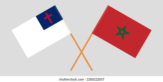 Banderas cruzadas de cristiandad y Marruecos. Colores oficiales. Proporción correcta. Ilustración del vector
