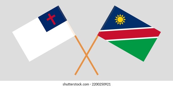 Banderas cruzadas de cristiandad y Namibia. Colores oficiales. Proporción correcta. Ilustración del vector
