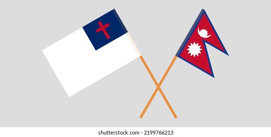 Banderas cruzadas de cristiandad y Nepal. Colores oficiales. Proporción correcta. Ilustración del vector
