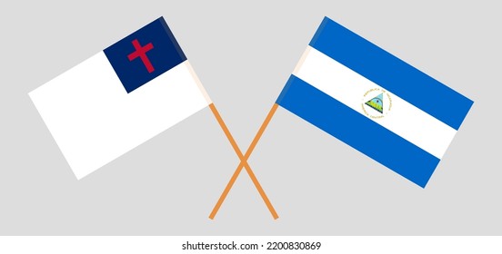 Banderas cruzadas de cristiandad y Nicaragua. Colores oficiales. Proporción correcta. Ilustración del vector
