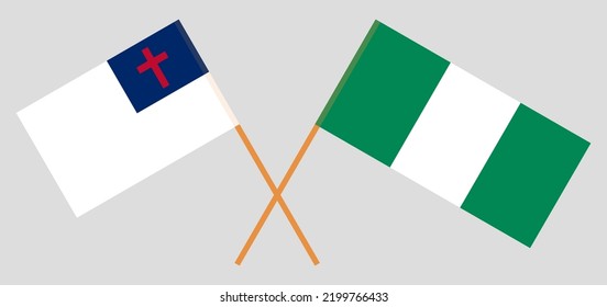 Banderas cruzadas de cristiandad y Nigeria. Colores oficiales. Proporción correcta. Ilustración del vector
