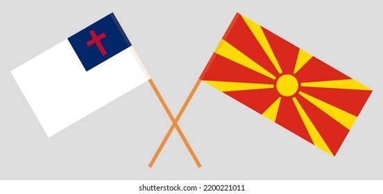 Banderas cruzadas de cristiandad y Macedonia del Norte. Colores oficiales. Proporción correcta. Ilustración del vector
