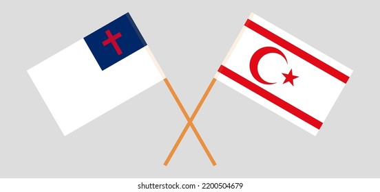 Banderas cruzadas de cristiandad y Chipre del Norte. Colores oficiales. Proporción correcta. Ilustración del vector
