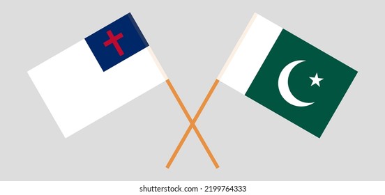 Banderas cruzadas de cristiandad y Pakistán. Colores oficiales. Proporción correcta. Ilustración del vector
