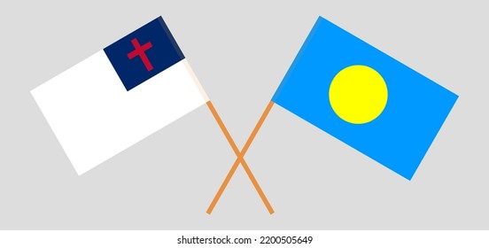 Banderas cruzadas de cristiandad y Palau. Colores oficiales. Proporción correcta. Ilustración del vector
