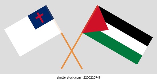 Banderas cruzadas de cristiandad y Palestina. Colores oficiales. Proporción correcta. Ilustración del vector
